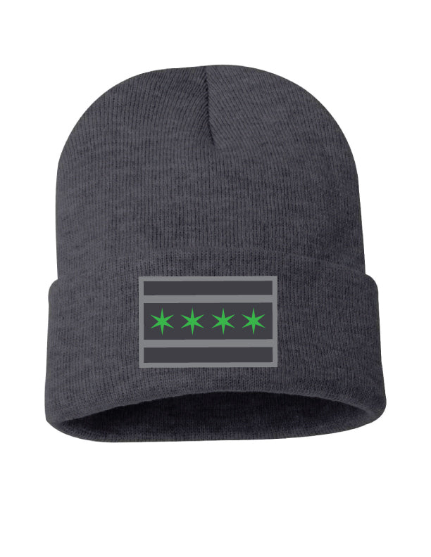 Charcoal Knit cuffed hat- Flag logo