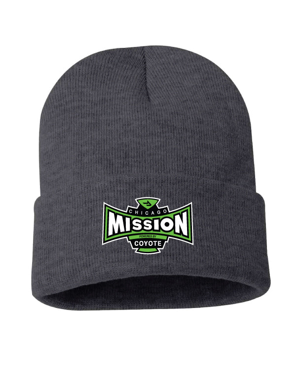 Charcoal Knit cuffed hat- Mission Logo