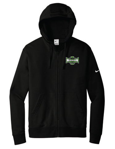 Nike Club Fleece Full Zip Hoodie NKDR1513- Black, White or Grey-  Mission Logo