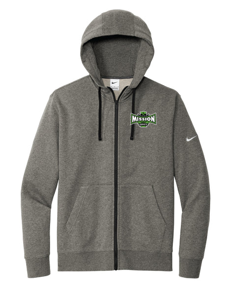 Nike Club Fleece Full Zip Hoodie NKDR1513- Black, White or Grey-  Mission Logo
